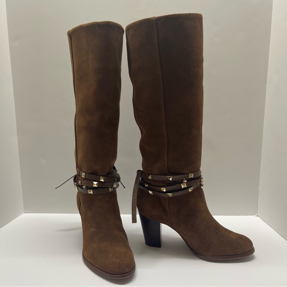 Antonio Melani Binx Wrap Around Studded Tie Tall Cinnamon Brown Suede Boots 7.5M